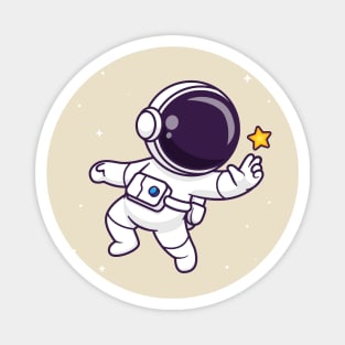 Cute Astronaut Floating In Space With Star Cartoon Magnet